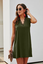 Green Eyelash V Neck Sleeveless Shift Mini Dress