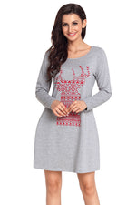 Geometric Snowflake Reindeer Grey Christmas T-shirt Dress