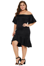 Black Off Shoulder Plus Size Dress with Ruffles