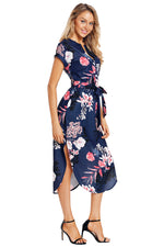 Navy Pink Floral Print Pencil Dress