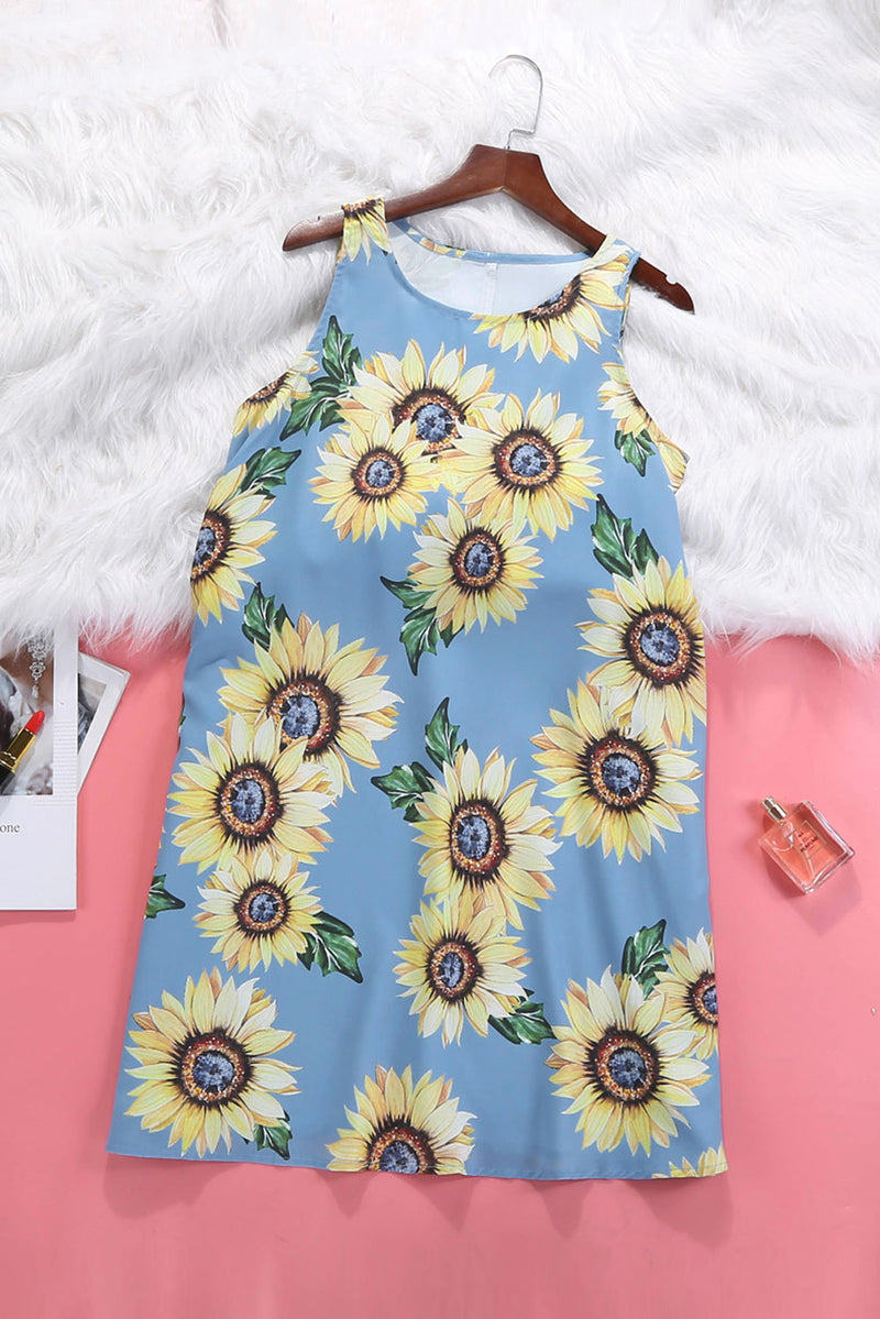 Blue Sunflower Print Tank Dress