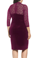 Burgundy Velvet & Glitter Lace Plus Size Sheath Dress