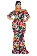 Blue California Poppy Mermaid Plus Size Dress