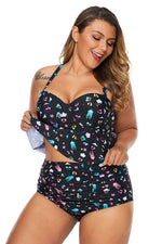 Plus Size Pattern Print Ruffle Two Piece Swimwear