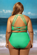 Green Patterned Mesh Insert Plus Size Swimwear