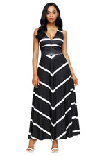 Black V Neck Cut out Back Printed Maxi Dress