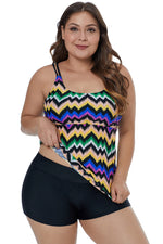 Fuzzy Zigzag Print Tankini Swim Top