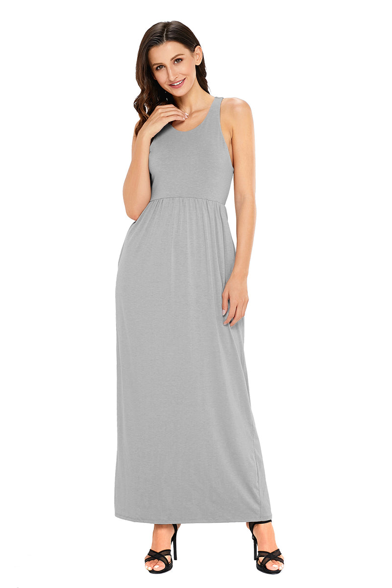 Grey Racerback Maxi Dress with Pockets