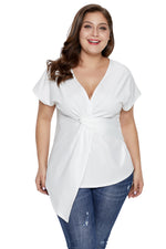 White Plus Size Twist Front Top