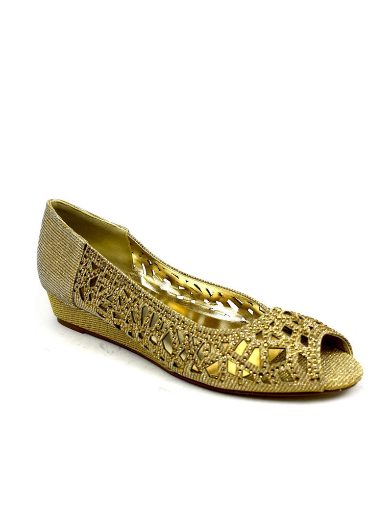 Indi Low Wedge Perforated Sandal Gold