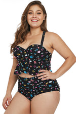 Plus Size Pattern Print Ruffle Two Piece Swimwear