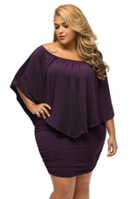 Plus Size Multiple Dressing Layered Purple Mini Poncho Dress