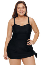 Black Plus Shoulder Straps Skater Swimdress Swimwear