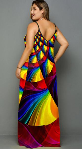 Side Pocket Geometric Print Rainbow Color Maxi Dress