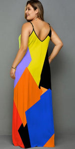 Spaghetti Strap Color Block Maxi Dress