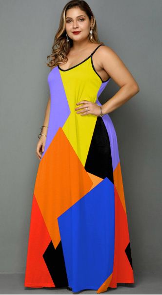 Spaghetti Strap Color Block Maxi Dress