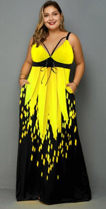 Beautiful Lace Up Sunflower Print Maxi Dress