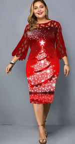 Christmas Print Lace Panel Dress