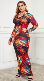 Tie Dye Print Plus Size Maxi Dress