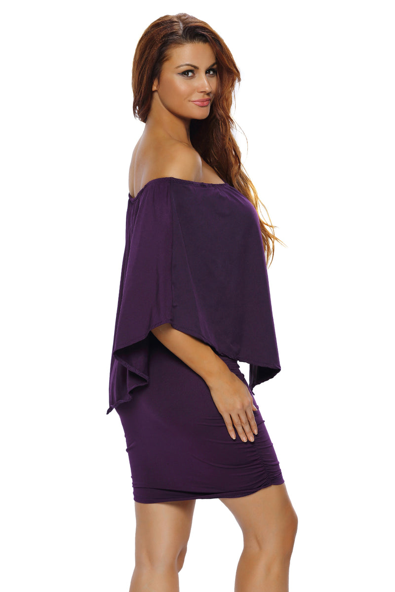 Plus Size Multiple Dressing Layered Purple Mini Poncho Dress