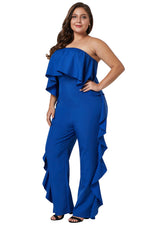 Cobalt Blue Prime Dreams Plus Size Strapless Ruffle Jumpsuit