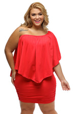 Plus Size Multiple Dressing Layered Red Mini Poncho Dress