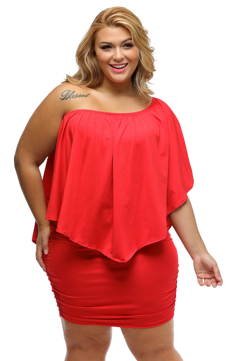 Plus Size Multiple Dressing Layered Red Mini Poncho Dress