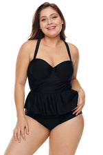 Black Moulded Cups Peplum Plus Size Bikini