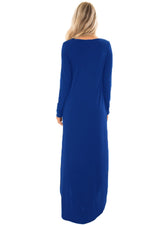 Blue Y Strap Neckline Relaxed Long Jersey Dress