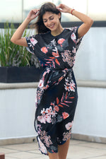 Navy Pink Floral Print Pencil Dress