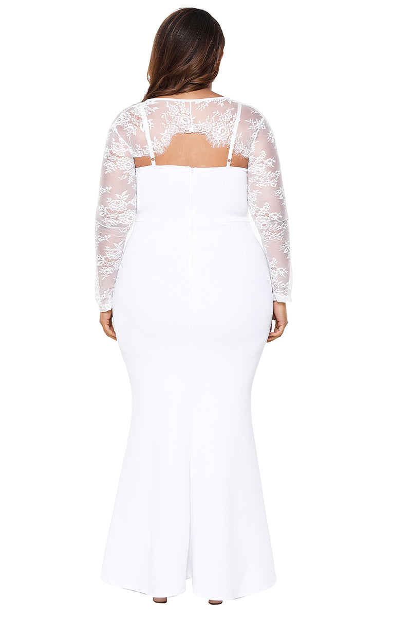 White Plus Size Lace Bolero Mermaid Gown