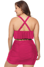 Red Strappy Ruffle Plus Size Two Piece Swimwear