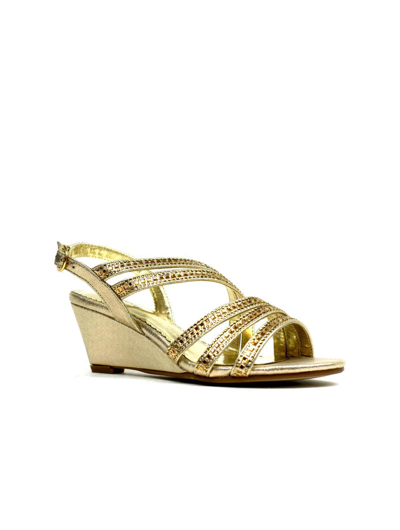 Multi-Strap Evening Wedge Gold