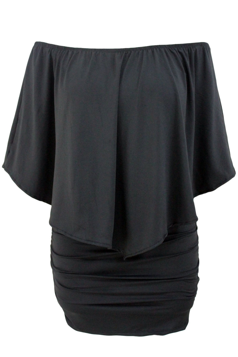 Plus Size Multiple Dressing Layered Black Mini Poncho Dress