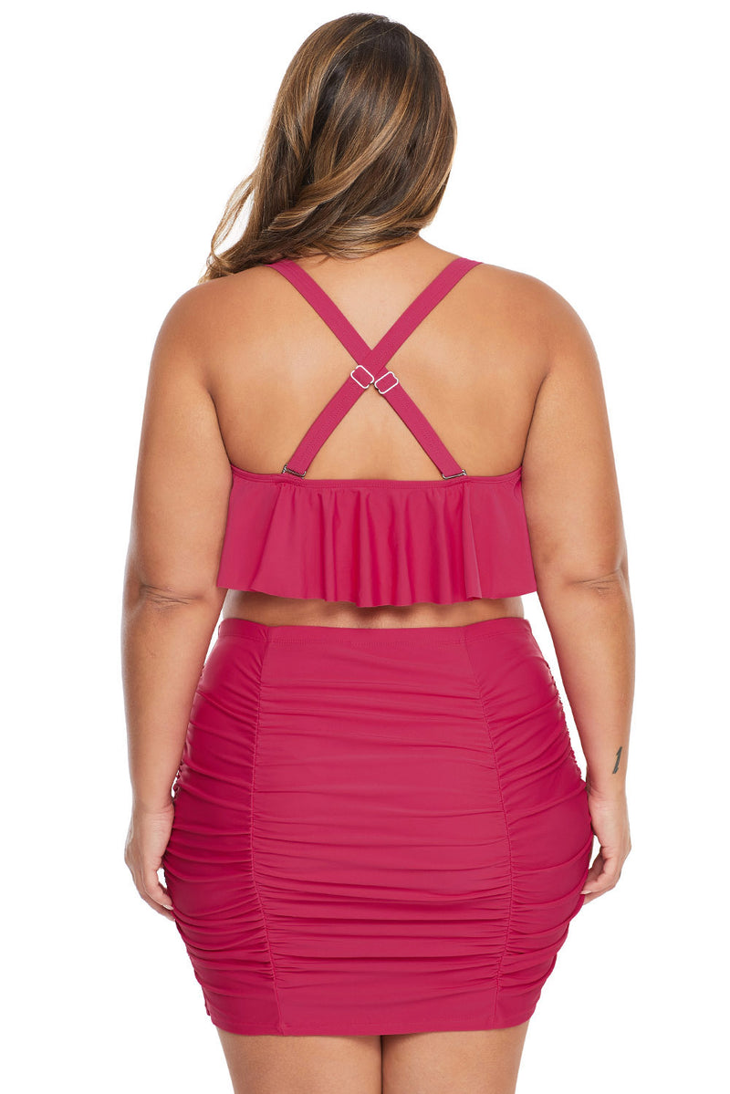 Red Strappy Ruffle Plus Size Two Piece Swimwear