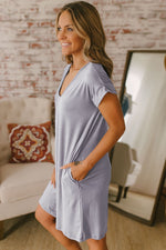 Gray V Neck Cuffed T-shirt Dress