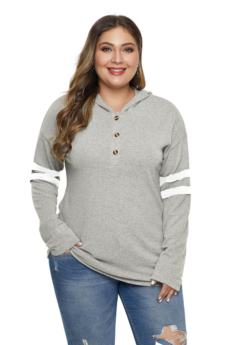 Gray Plus Size Long Sleeve Pullover Hoodie