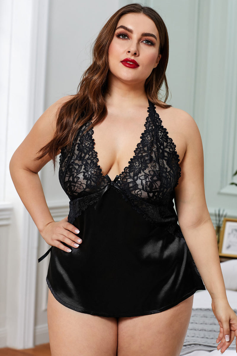 Black Plus Size Enticing Words Satin Cami Set