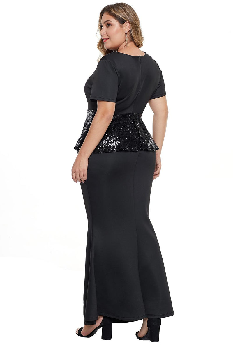 Sequin Peplum Waist Plus Size Gown