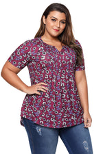 Burgundy Butterfly Floral Pin Tuck Plus Size Blouse