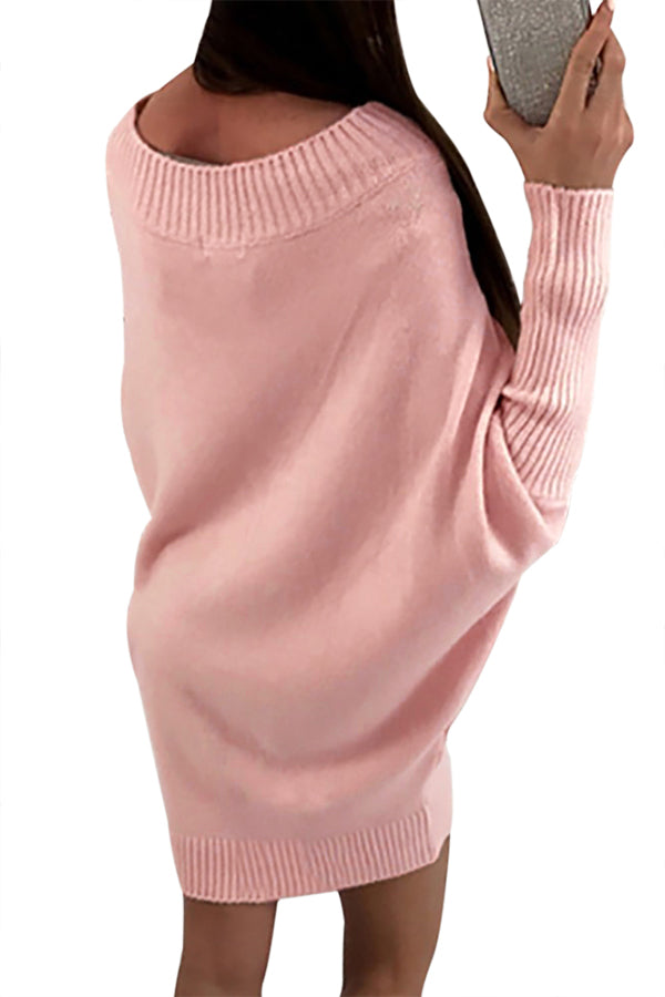 Pink Stylish Long Sleeve Baggy Sweater Dress