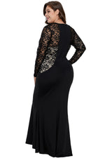 Black Lace and Knit Plus Size A-line Gown