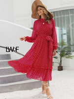 Elegant Lantern Sleeve Polka Dot Print Dress