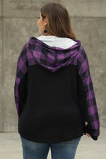 Purple Plaid Patchwork Plus Size Hoodie