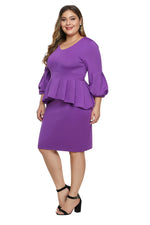 Purple Bell Sleeve Plus Size Peplum Dress