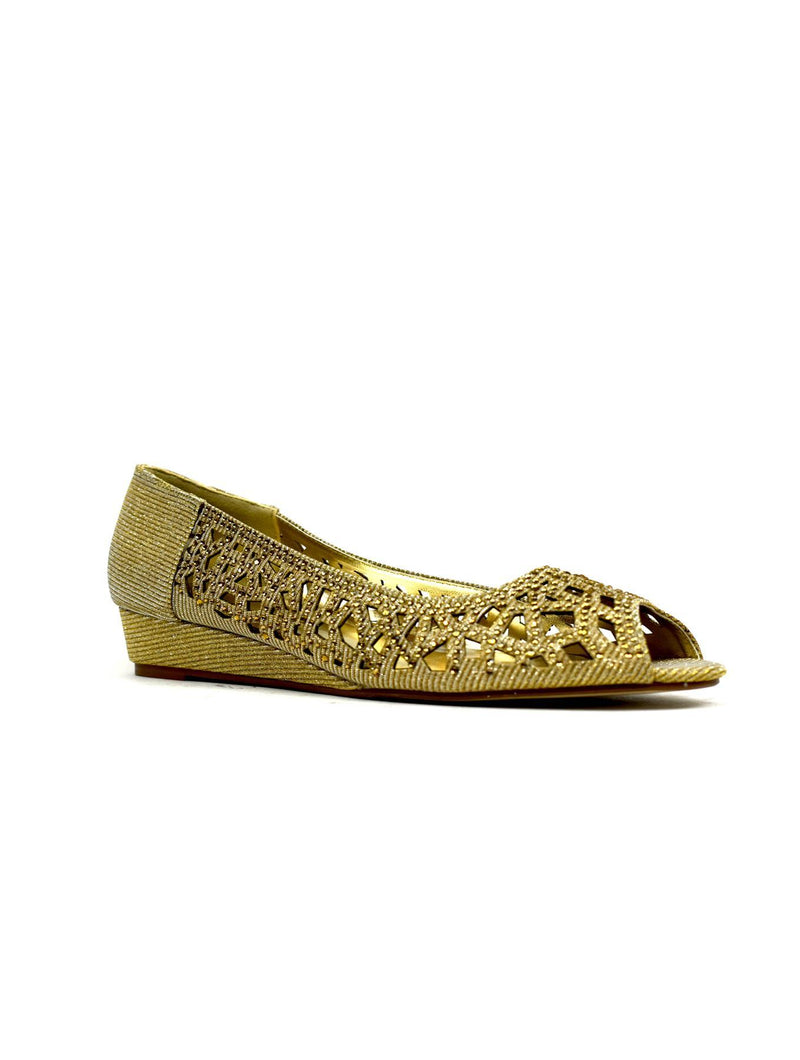 Indi Low Wedge Perforated Sandal Gold