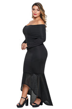 Black Overlay Off Shoulder Fishtail Plus Size Maxi Dress