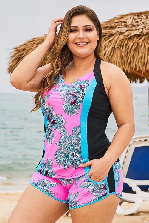 Rose Floral Block Plus Size Swimwear