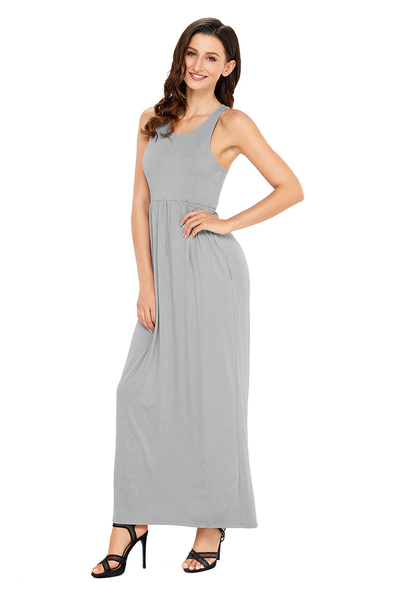 Grey Racerback Maxi Dress with Pockets