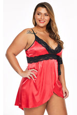 Red Lace V Neckline Plus Size Babydoll